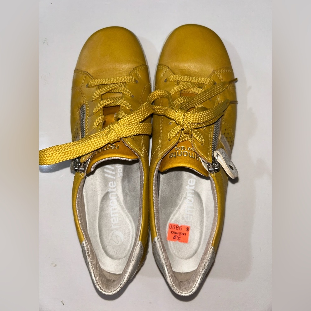 NWOB Remonte Yellow Lace-Up Comfort Sneakers EU 38